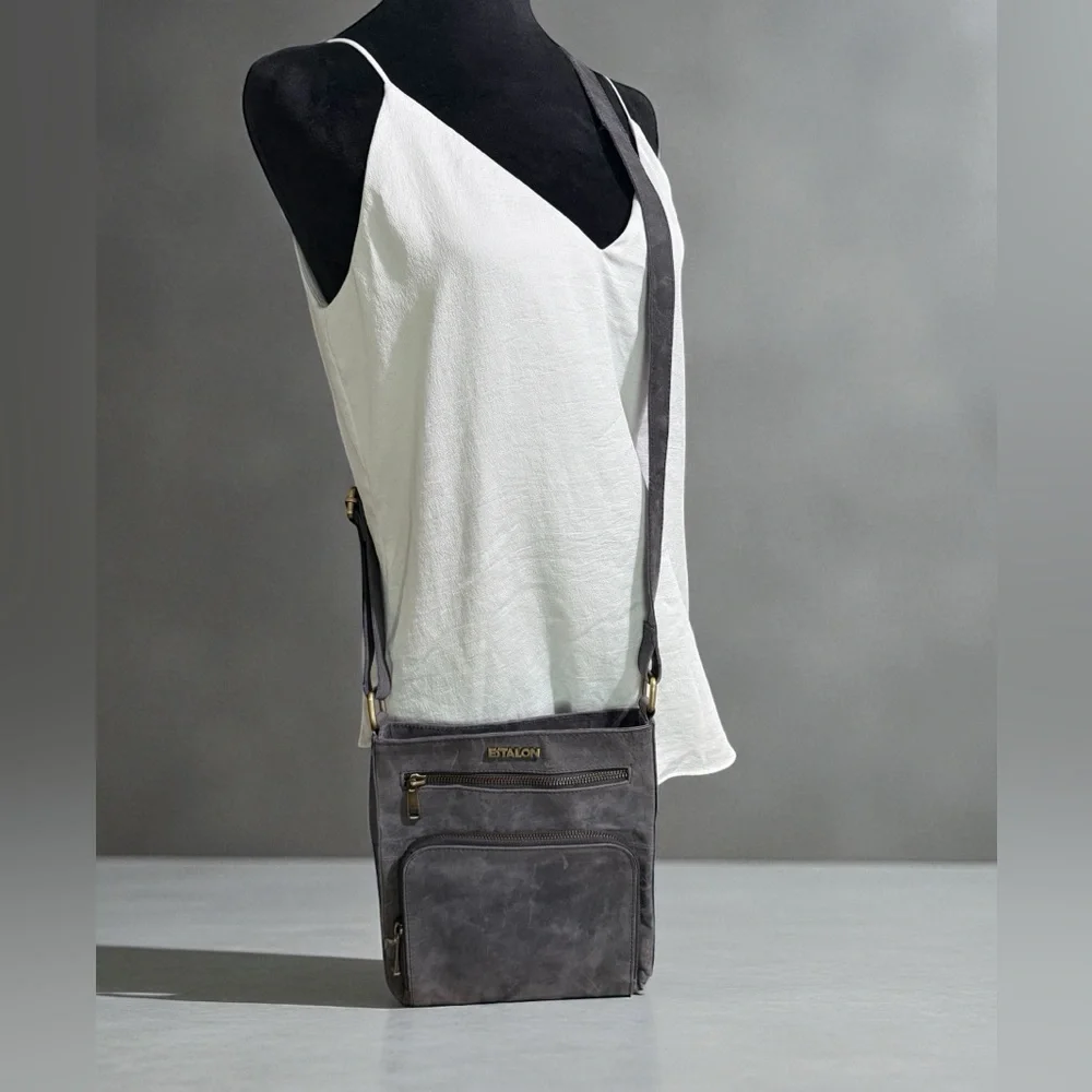 ESTALON - Charcoal Gray Leather Crossbody Bag